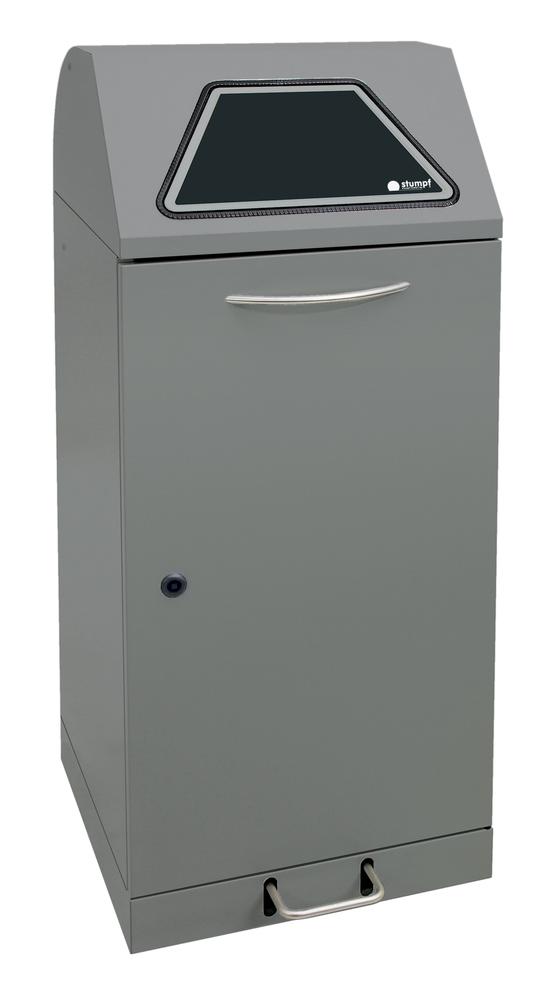 Wertstoffsammler Serie Flexx, mit Tütenhalterung | Graualuminium RAL 9007 | mit Abfalltütenhalterung | Einwurfklappe fußbetätigt | 120,00