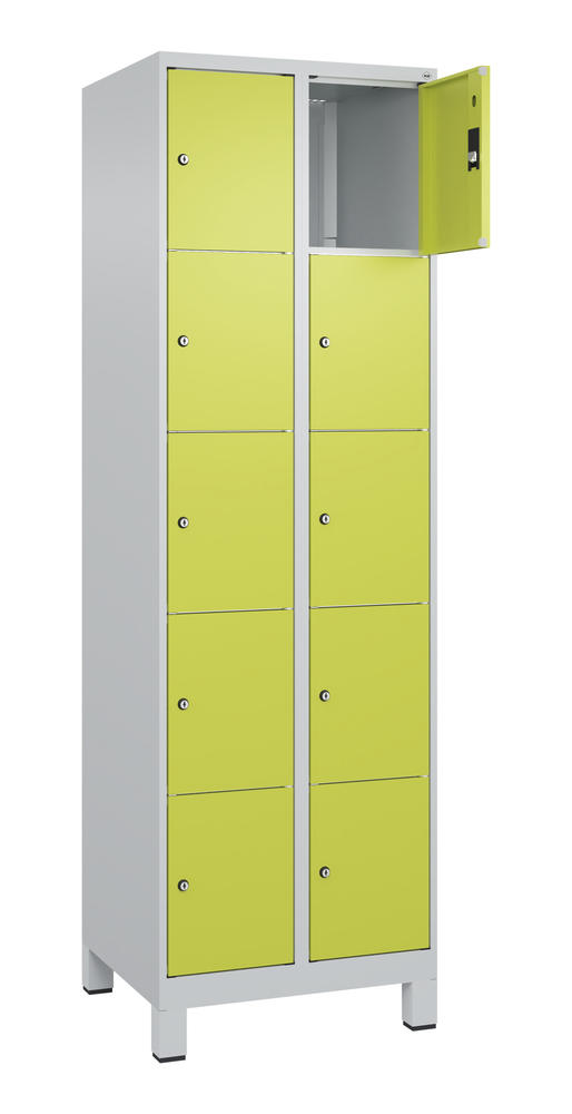 Schließfachschrank CLASSIC PLUS, mit Füßen | Clowngrün RAL 1108060 | mit Füßen | Lichtgrau RAL 7035 | 300 | 2 | 10