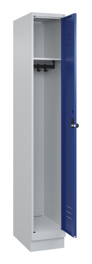 Garderoben-Stahlspind CLASSIC PLUS, mit Sockel | Enzianblau RAL 5010 | mit Sockel | Lichtgrau RAL 7035 | 300 | 1