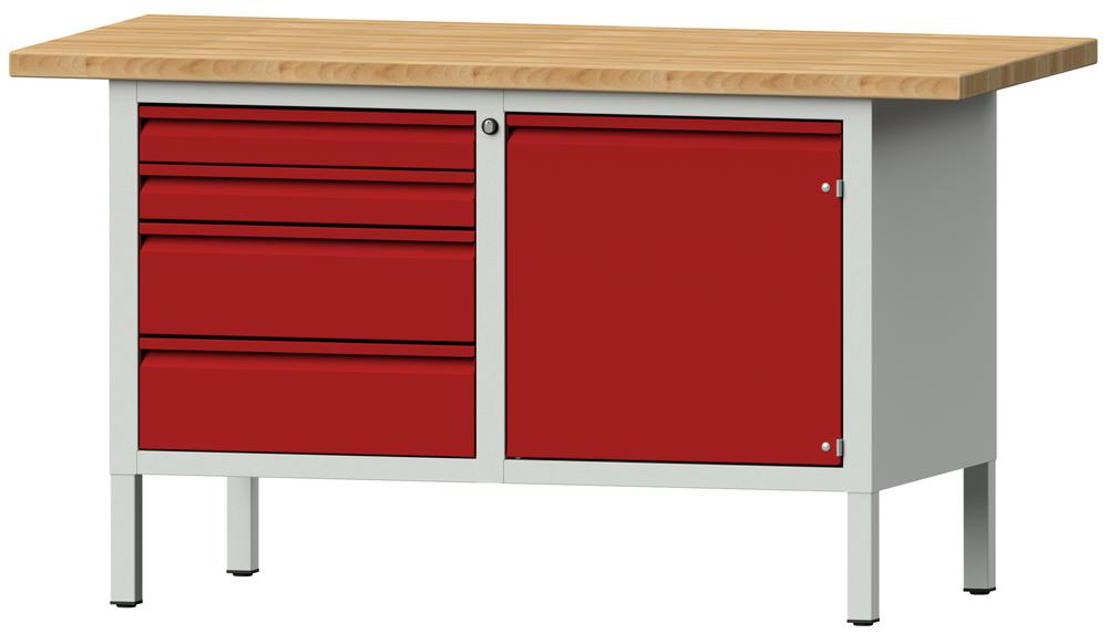 Werkbank SERIE ALLROUND | Karminrot RAL 3002 | Buche-Massiv-Arbeitsplatte