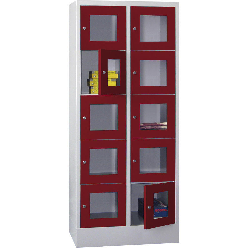 Schließfachschrank CLASSIC mit Sichtfenstertüren | Rubinrot RAL 3003 | 400 | 2 | 10
