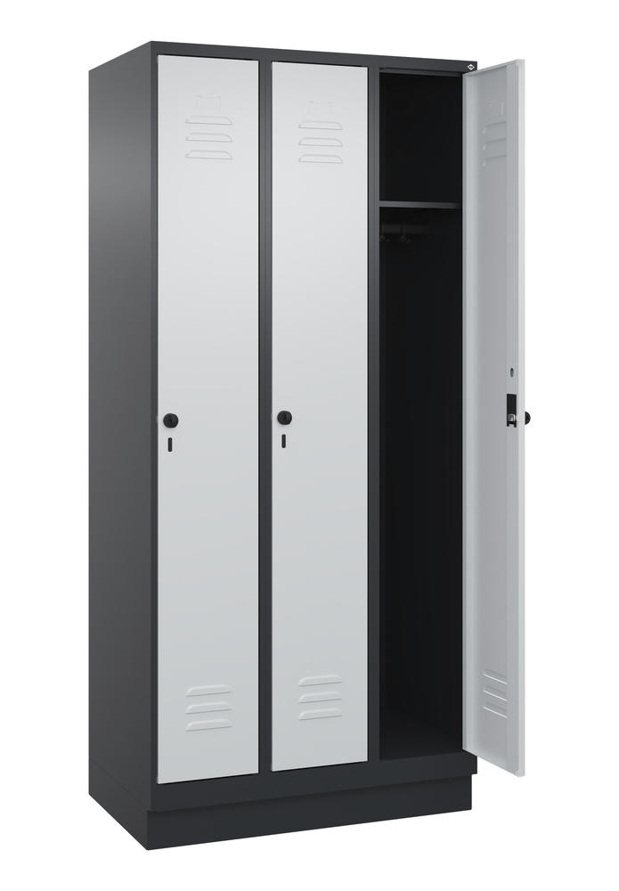 Garderoben-Stahlspind CLASSIC PLUS, mit Sockel | Lichtgrau RAL 7035 | mit Sockel | Schwarzgrau RAL 7021 | 300 | 3
