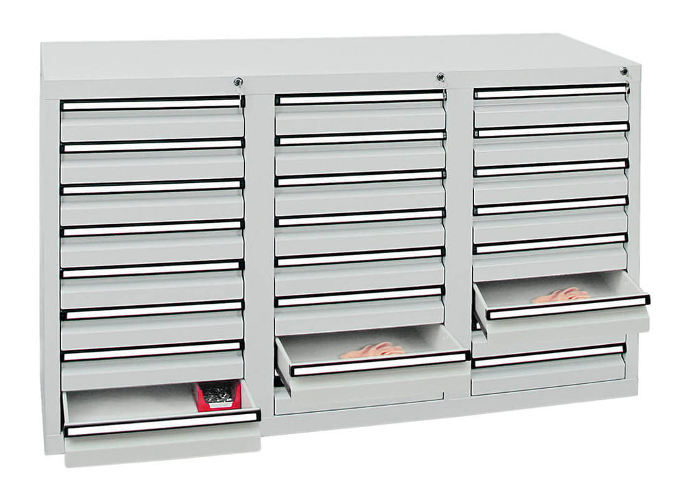 Schubladenschrank SYSTEM DTS 410, 24 Schubladen | Lichtgrau RAL 7035 | 900 | 1500 | 24 Schübe
