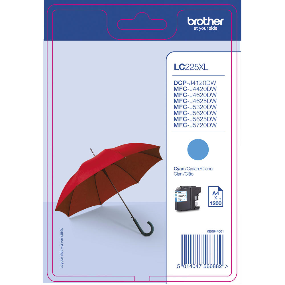 Brother Tintenpatrone LC225XLC 1.200Seiten cyan