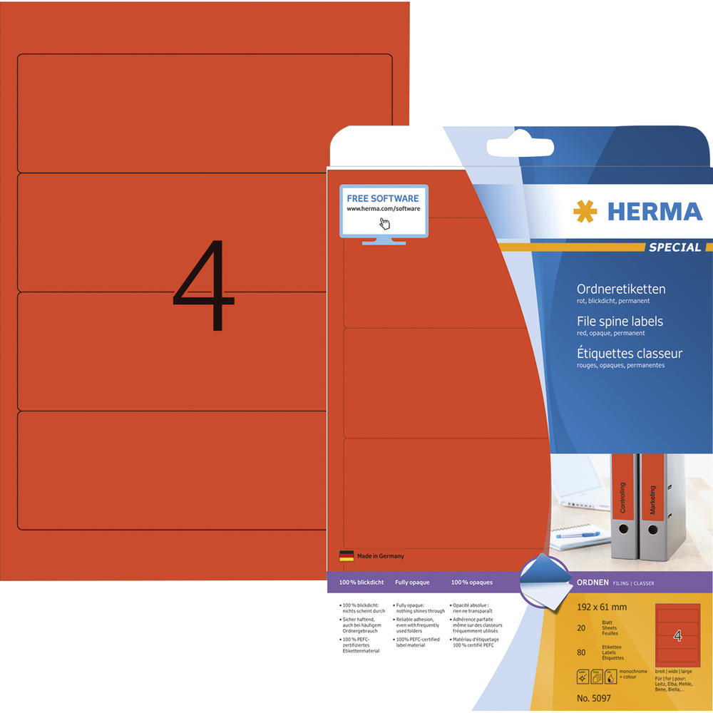 HERMA Ordneretikett 5097 192x61mm sk rot 80