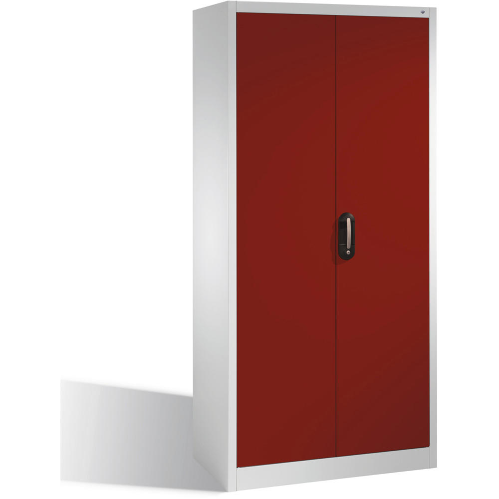 Büroschrank mit Flügeltüren, Stahl | Rubinrot RAL 3003 | mit Facheinrichtung | Lichtgrau RAL 7035