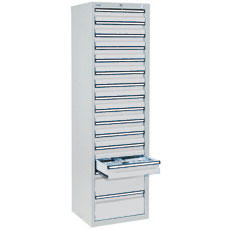 Schubladenschrank SYSTEM DTS 410 | Lichtgrau RAL 7035 | 1800 | 500 | 15 Schübe
