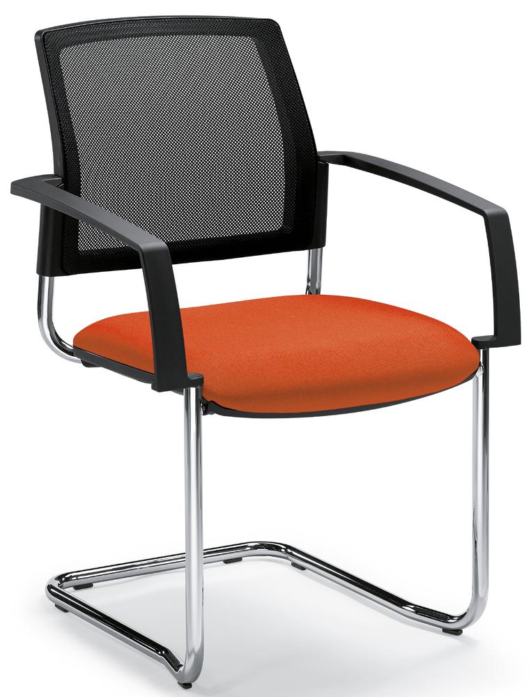 Besucherstuhl VALERA S | Orange | Stoffsitz mit Netzrücken | feste Armlehnen