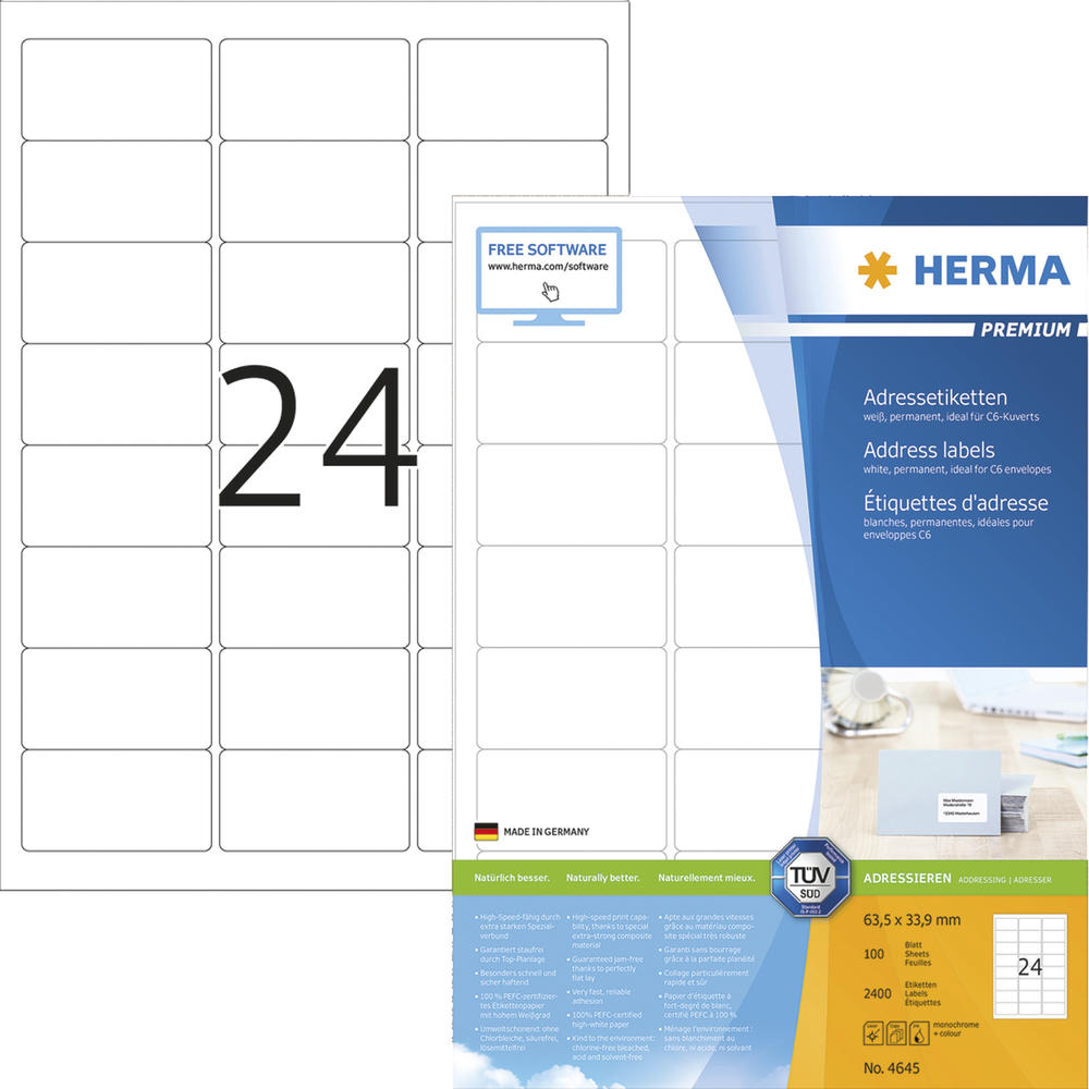 HERMA Adressetikett 4645 63,5x33,9mm weiß 2.400