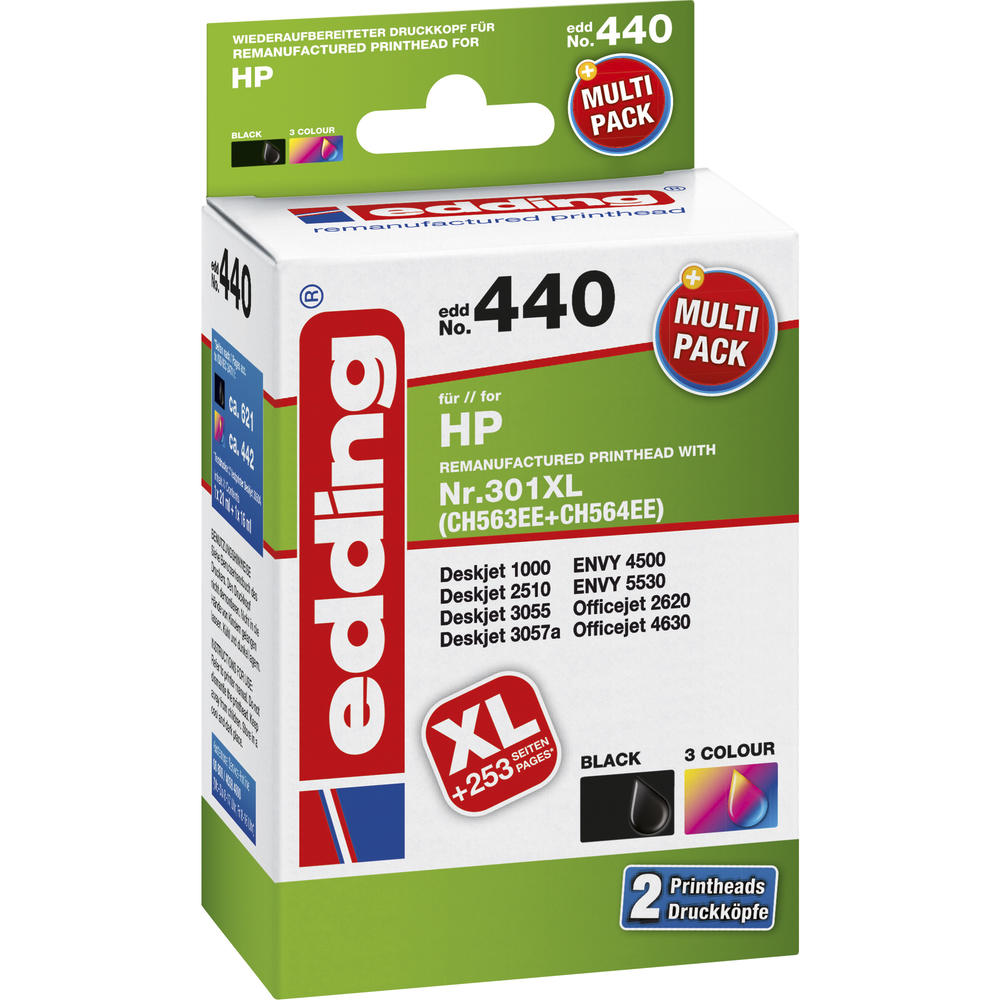 edding Tintenpatrone 18-440 wie HP 301XL sw+fb. 2