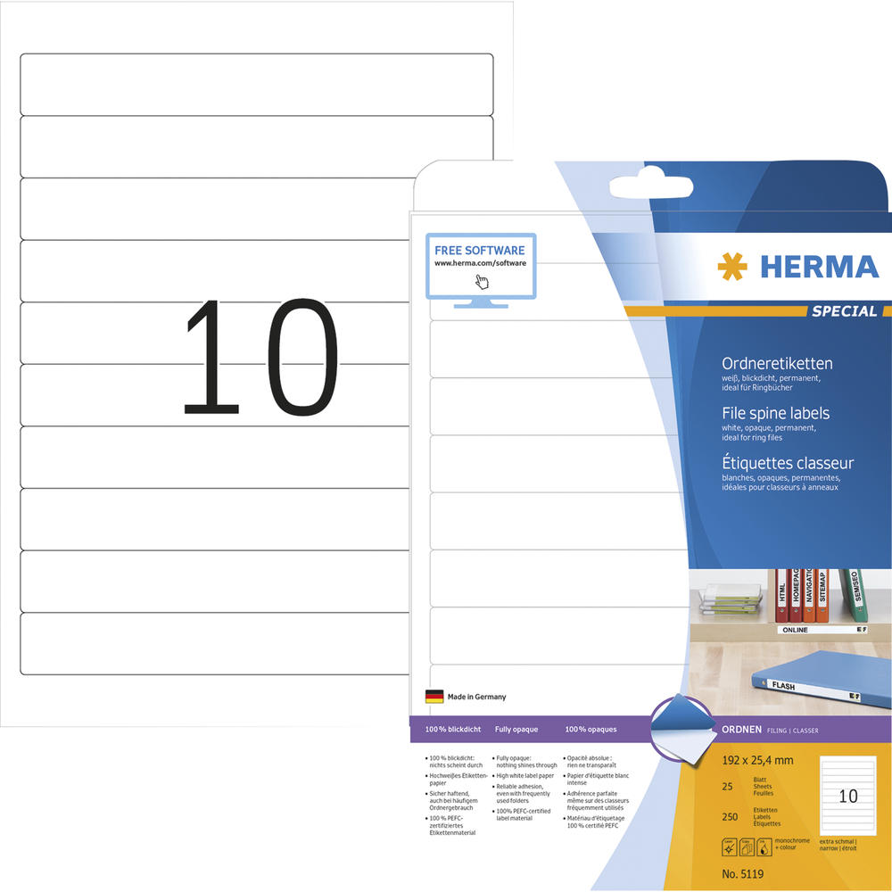 HERMA Ordneretiketten 5119 DIN A4 192x25,4mm weiß