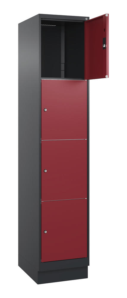 Schließfachschrank CLASSIC PLUS, mit Sockel | Rubinrot RAL 3003 | mit Sockel | Schwarzgrau RAL 7021 | 400 | 1 | 4