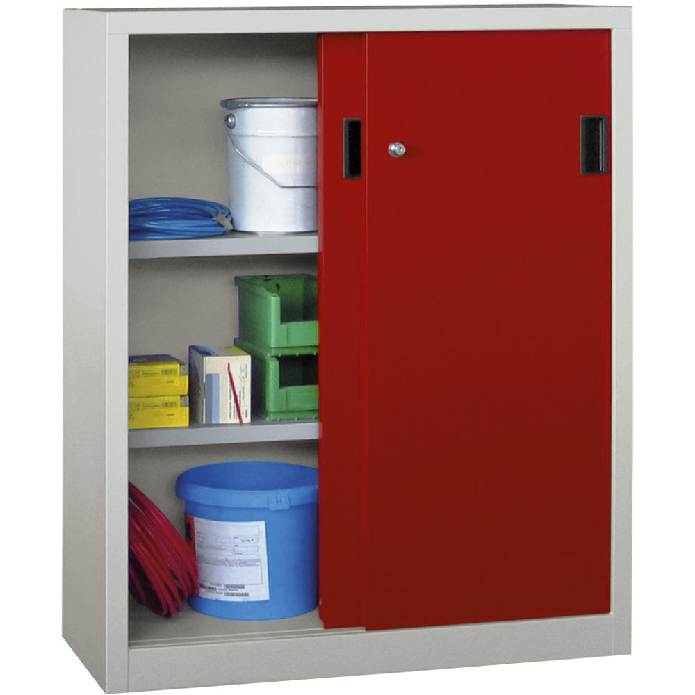 Schiebetüren-Stahlschrank SYSTEM FLEX | Rubinrot RAL 3003 | 1000 | 600 | mit Stahltüren