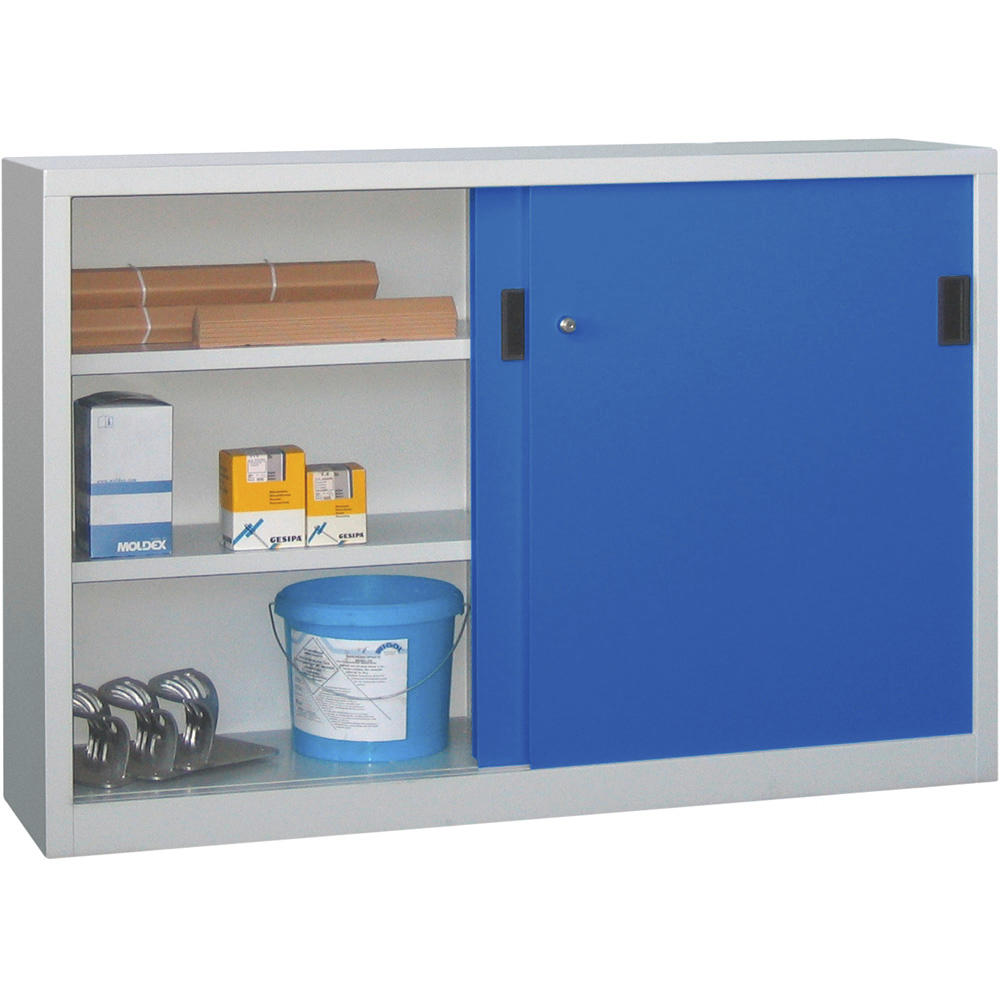 Schiebetüren-Stahlschrank SYSTEM FLEX | Lichtblau RAL 5012 | 1500 | 400 | mit Stahltüren