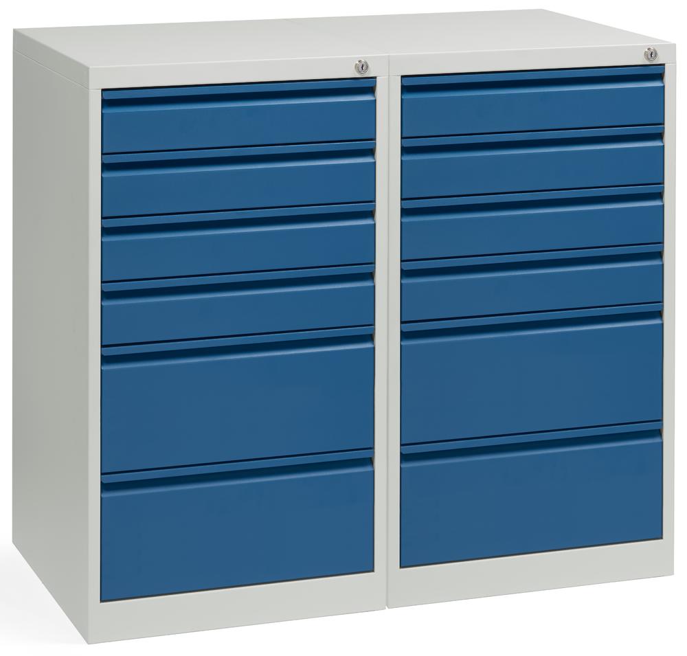 Schubladenschrank WS PROFI SYSTEM mit Griffleiste | SET 2x 6 Schubladen, 4 x 100mm, 2 x 200 mm