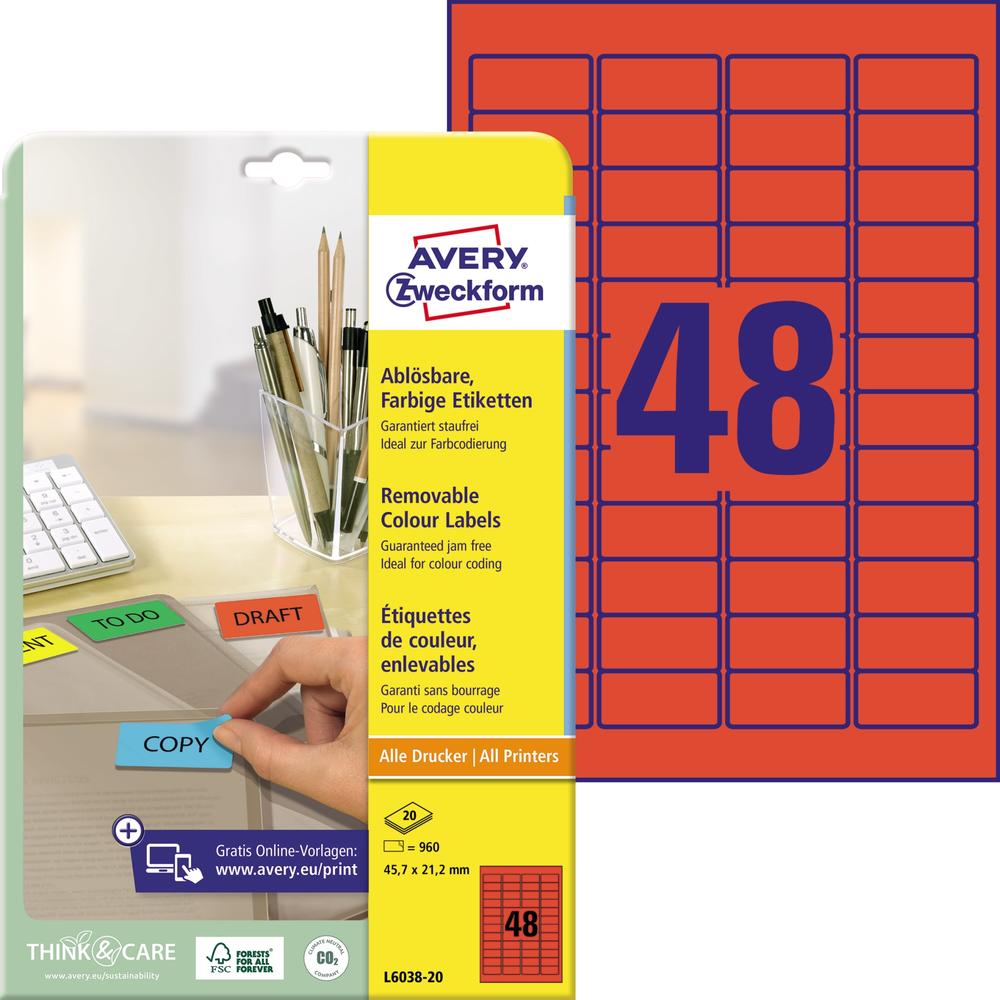 Avery Zweckform Etikett L6038-20 45,7x21,2mm rot