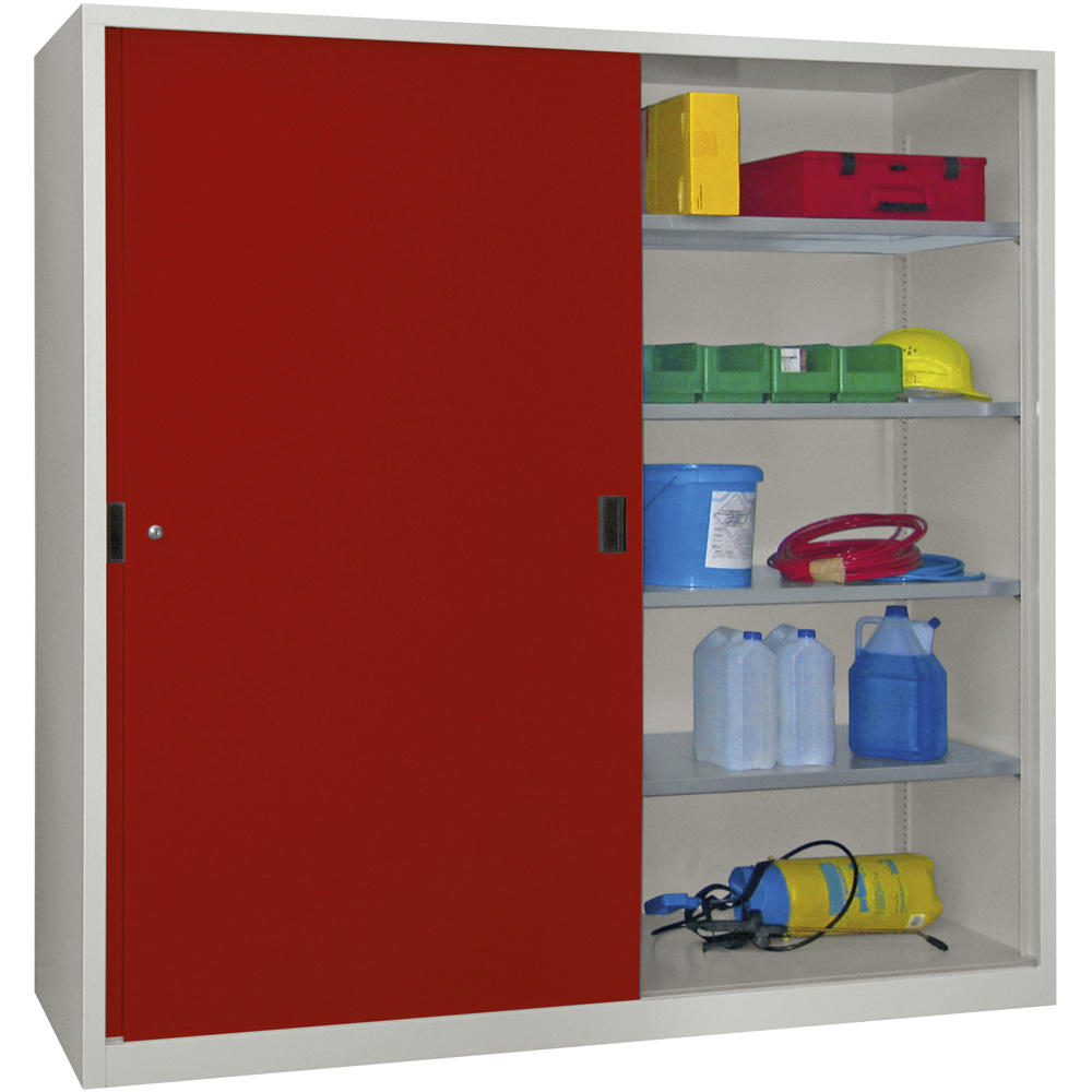 Schiebetüren-Stahlschrank SYSTEM FLEX | Rubinrot RAL 3003 | 2000 | 500 | mit Stahltüren