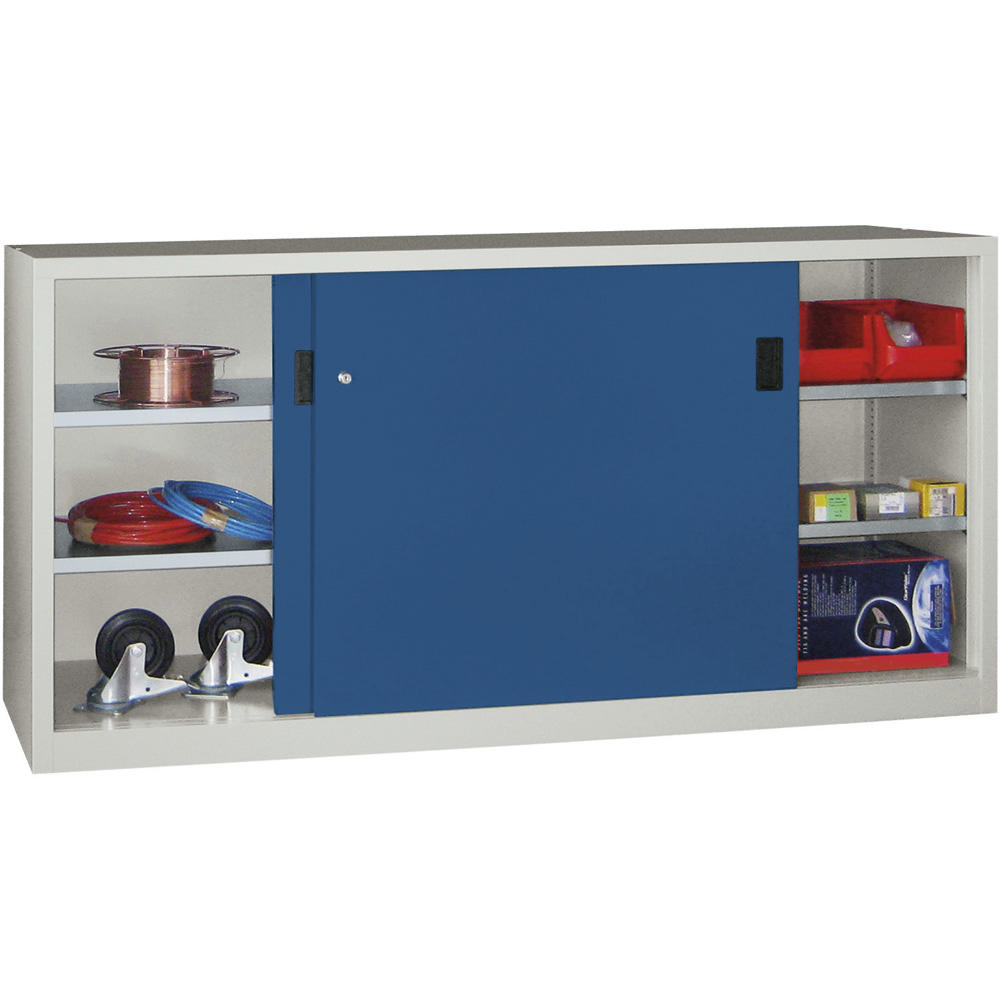 Schiebetüren-Stahlschrank SYSTEM FLEX | Enzianblau RAL 5010 | 2000 | 500 | mit Stahltüren