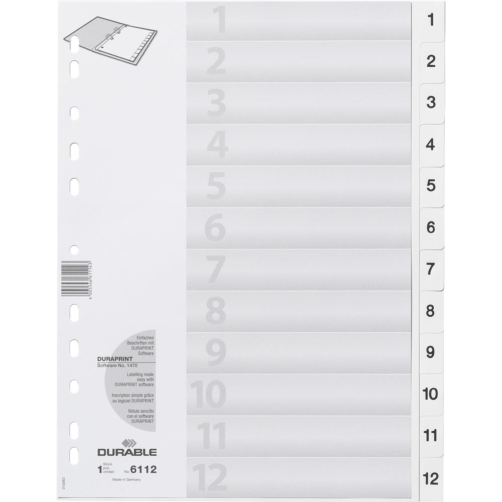 DURABLE Ordnerregister 611202 DIN A4 1-12 geprägte