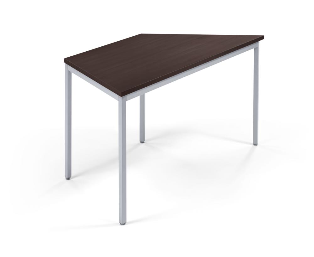Konferenztisch MODUL | Nussdekor dunkel | 1600 | 690 | Alusilber RAL 9006 | Trapez