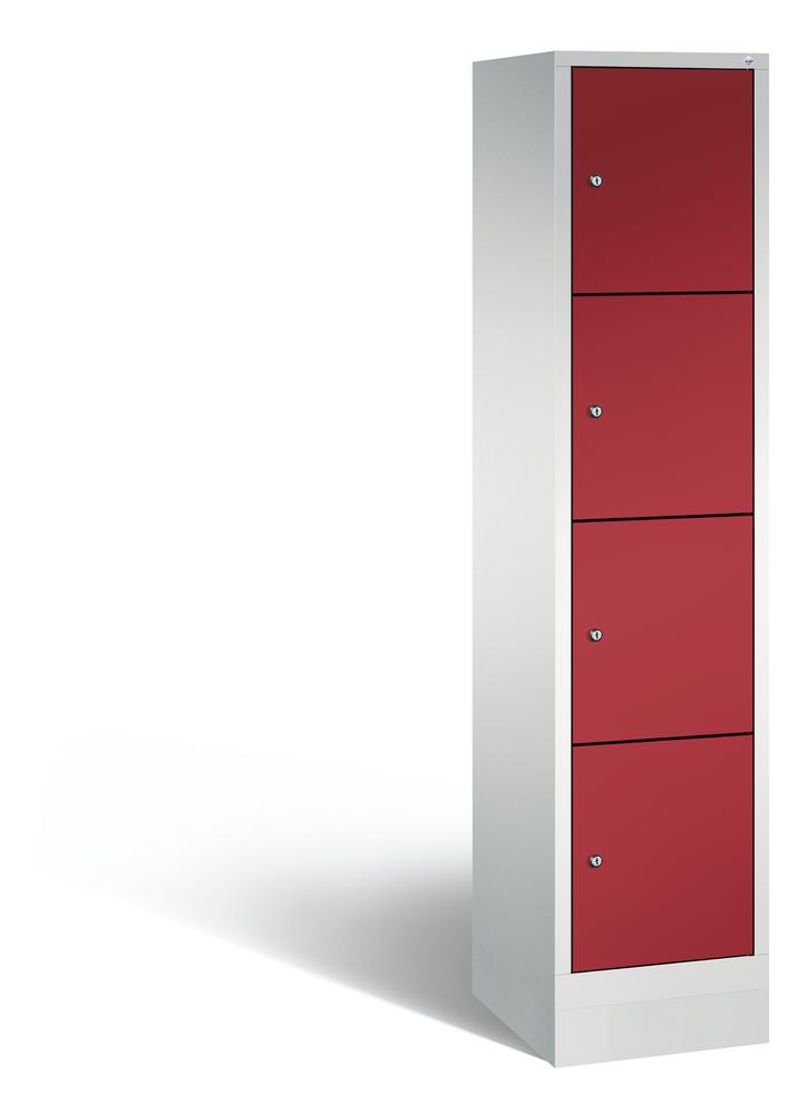 Schließfachschrank mit Ladefunktion, 4 Fächer | Rubinrot RAL 3003 | Zylinderschloss | 4