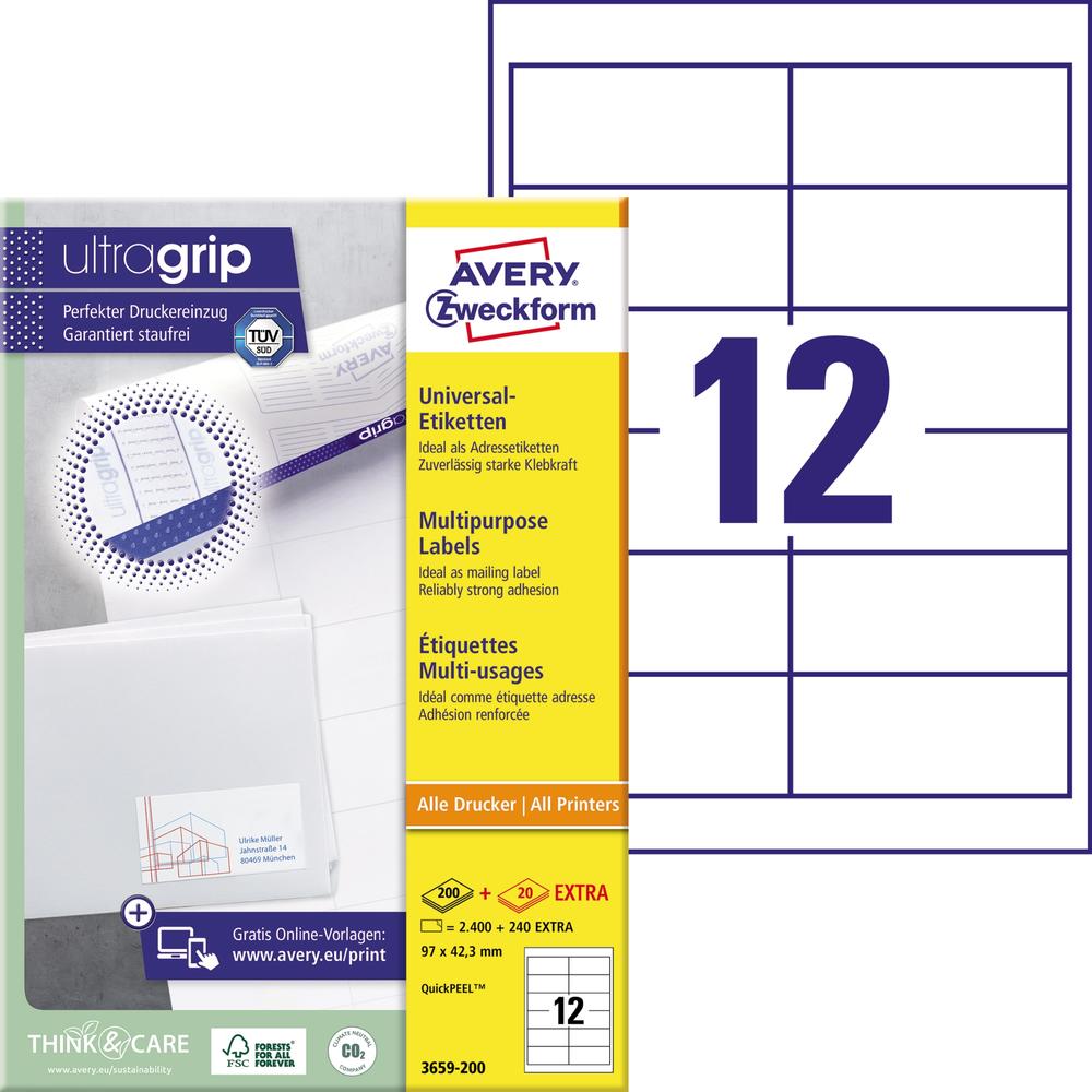 Avery Zweckform Etikett 3659-200 97x42,3mm weiß