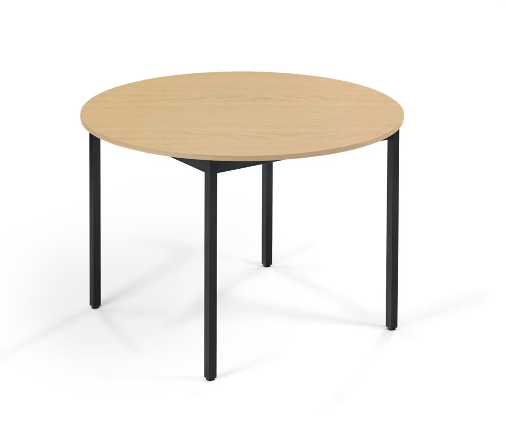 Konferenztisch rund, Gestell 4-Fuß | Buchedekor | Schwarz RAL 9011 | 1100
