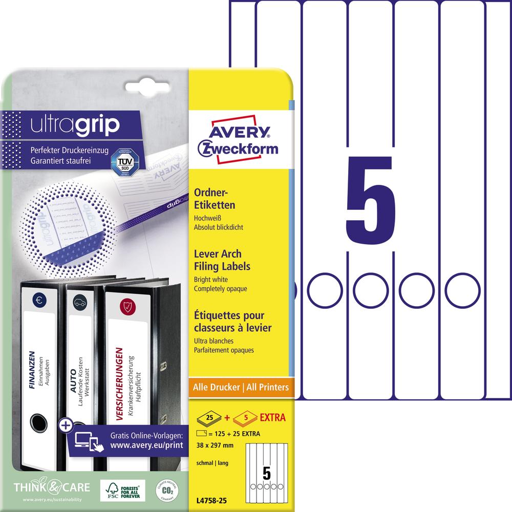Avery Zweckform Ordneretikett L4758-25 38x297mm ws