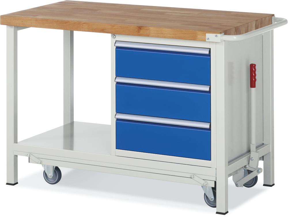 Mobile Werkbänke, absenkbar, 3xSchublade 3x180 mm, | 1250 | Gestell fahr-/absenkbar