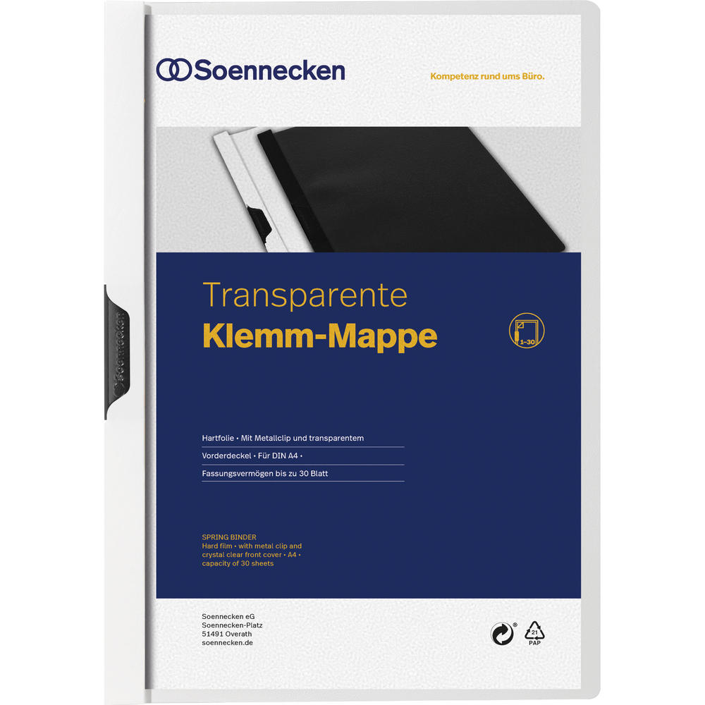 Soennecken Klemmmappe 3314 DIN A4 bis 30Blatt PVC