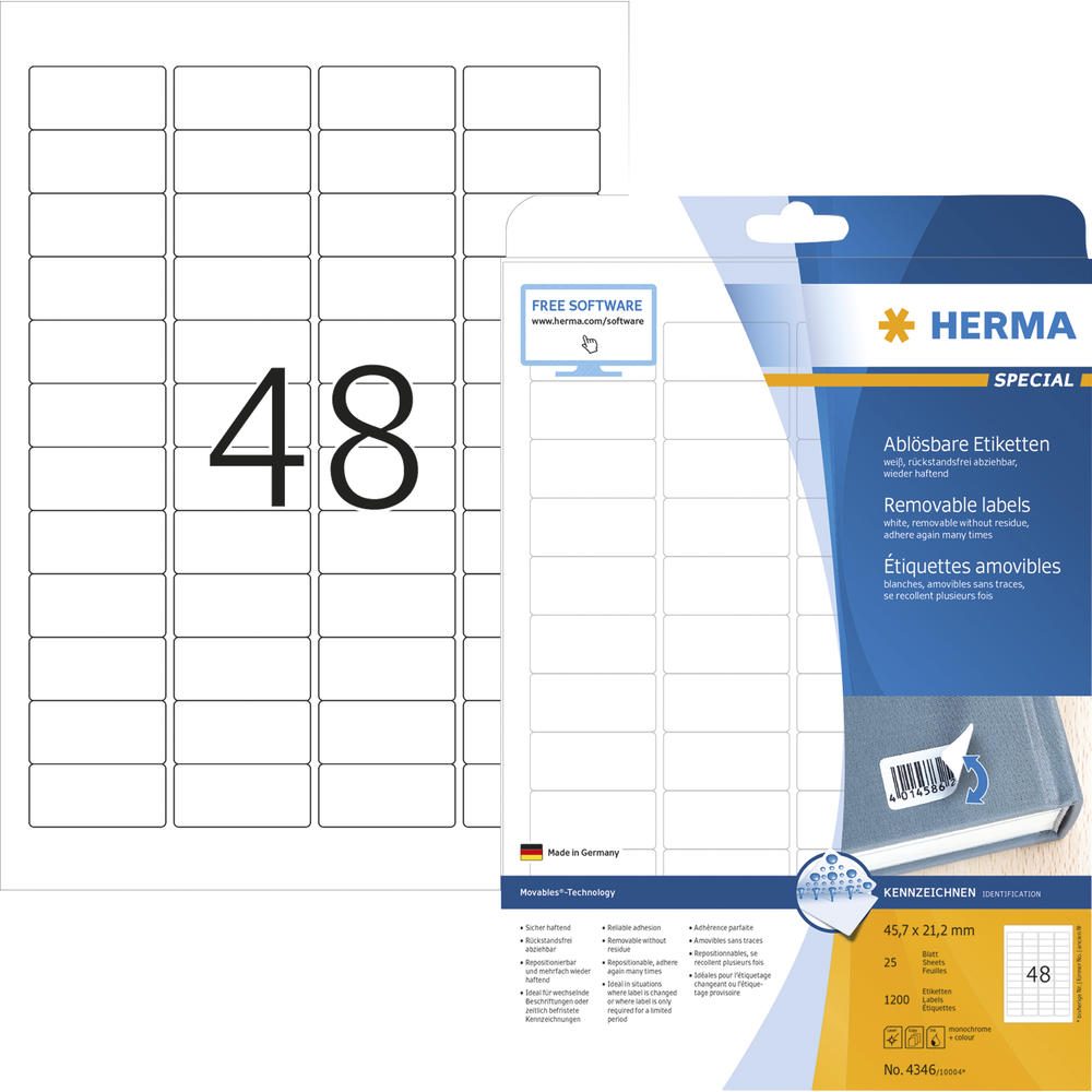 HERMA Etikett 4346 45,7x21,2mm weiß 1.200