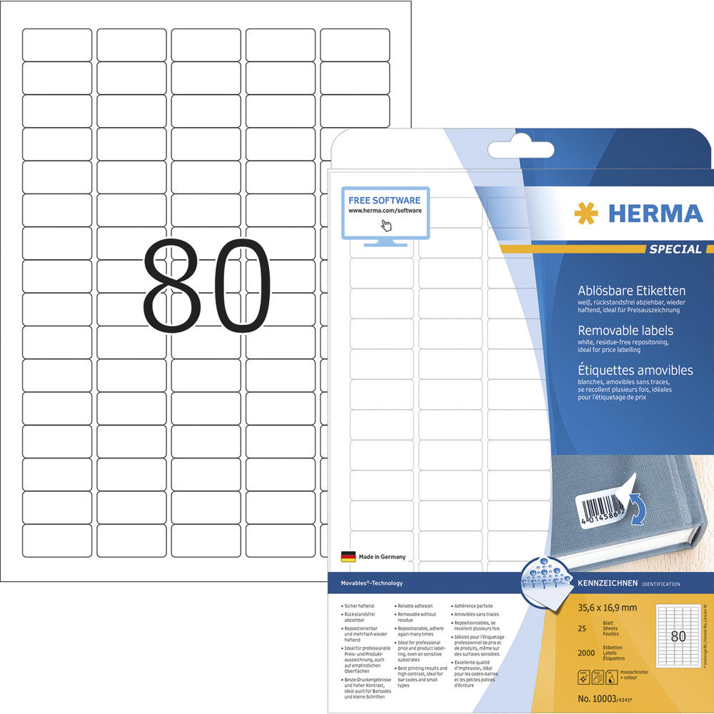 HERMA Haftetikett 10003 35,6x16,9mm weiß 2.000