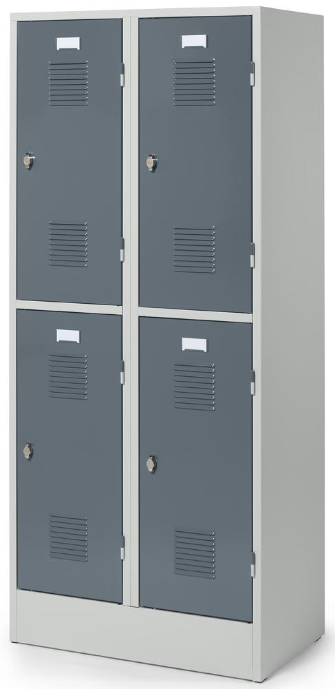 Doppelstöckiger Garderobenspind Delta PROTECT | Blaugrau RAL 7031 | 400 | Drehriegelverschluss