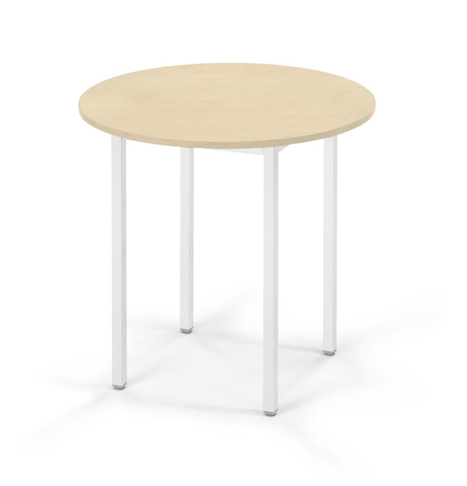 Konferenztisch rund, Gestell 4-Fuß | Buchedekor | Weiß RAL 9016 | 600