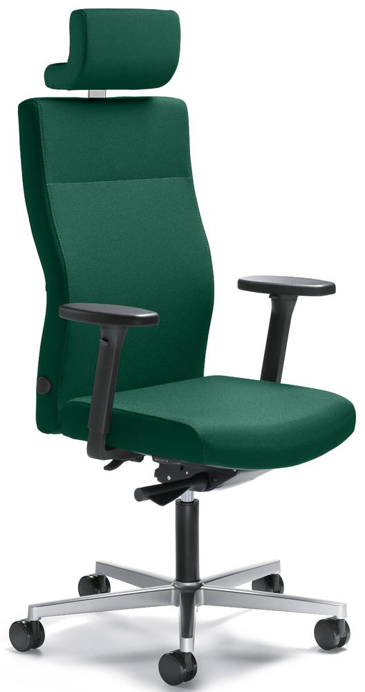 Bürostuhl winSIT ohne Armlehnen, | Dunkelgrün | Alusilber | mit Kopfstütze