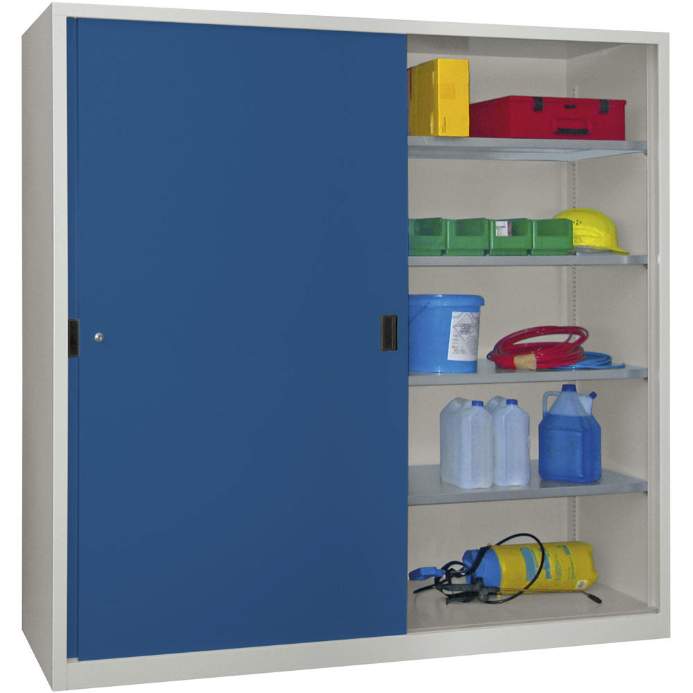 Schiebetüren-Stahlschrank SYSTEM FLEX | Enzianblau RAL 5010 | 2000 | 600 | mit Stahltüren