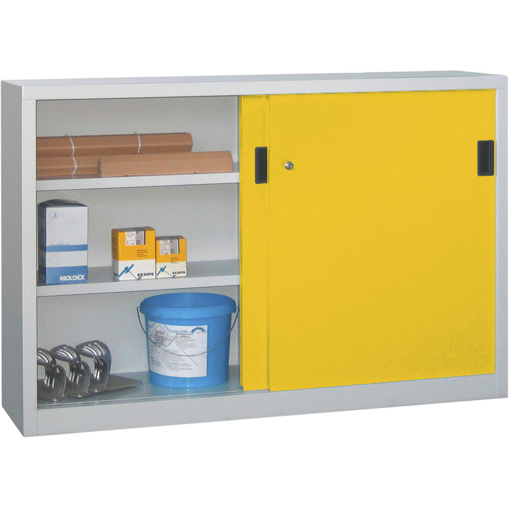 Schiebetüren-Stahlschrank SYSTEM FLEX | Zinkgelb RAL 1018 | 1500 | 400 | mit Stahltüren