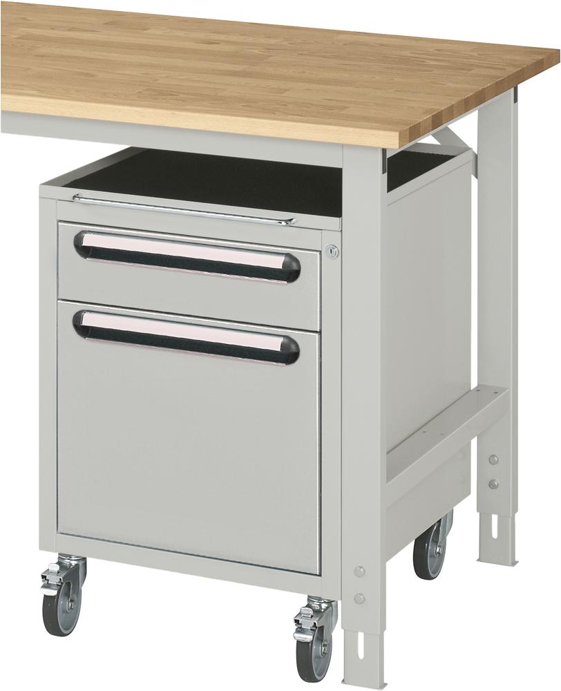 Roll-Unterbau-Container, für SYSTEM VK3060 | Lichtgrau RAL 7035 | 690 | mit Rollen | 2 Schübe