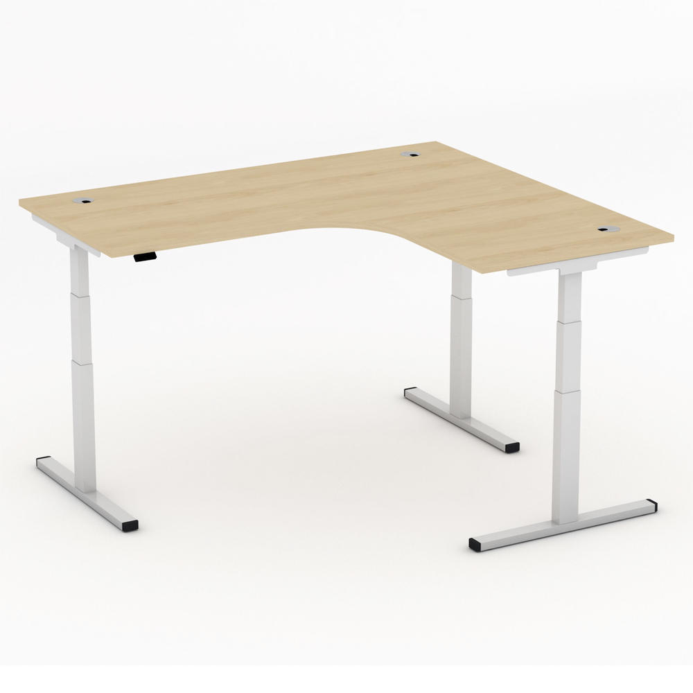 Höhenverstellbarer Eckschreibtisch MULTI MODUL PRO | Buchedekor | Alusilber | Eckschreibtisch rechtsseitig