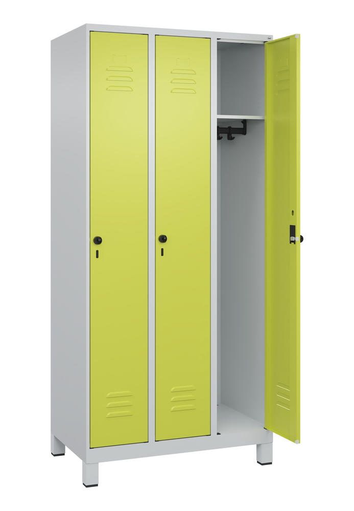 Garderoben-Stahlspind CLASSIC PLUS, mit Füßen | Clowngrün RAL 1108060 | mit Füßen | Lichtgrau RAL 7035 | 300 | 3