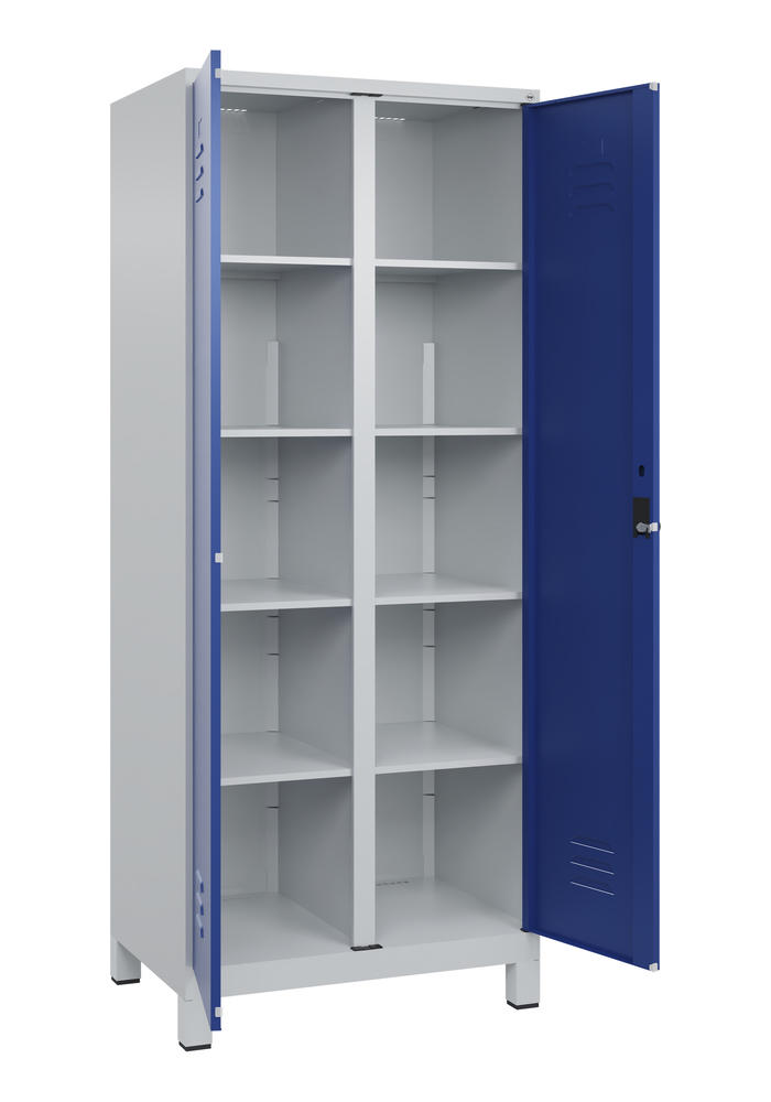 Material- und Lagerschrank, mit Füßen | Enzianblau RAL 5010 | mit Füßen | Lichtgrau RAL 7035 | 400