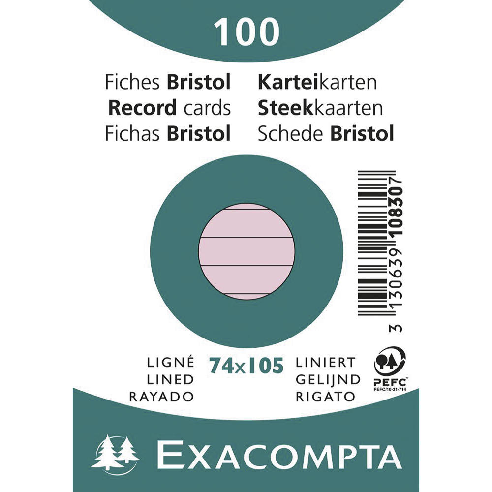 Exacompta Karteikarte 10830SE DIN A7 liniert rosa
