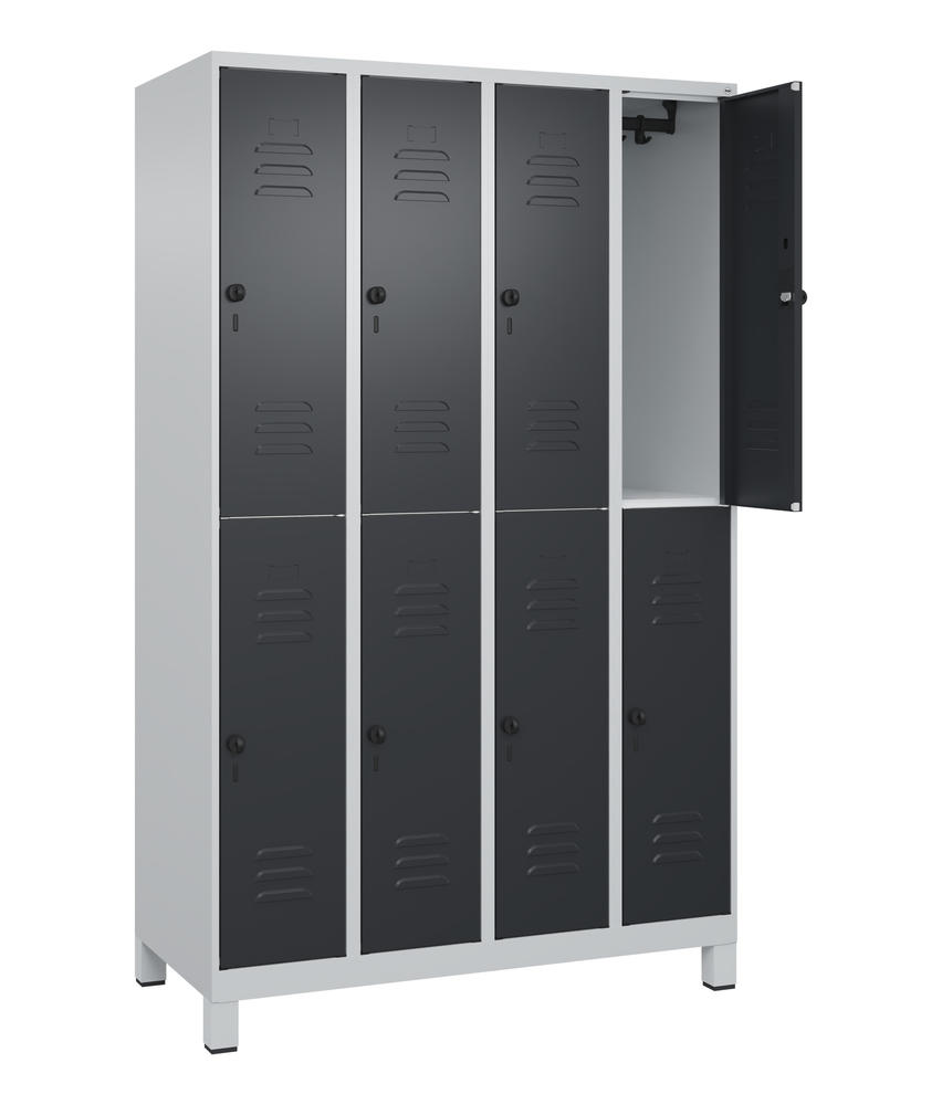 Doppelstöckiger Spind CLASSIC PLUS, mit Füßen | Schwarzgrau RAL 7021 | mit Füßen | Lichtgrau RAL 7035 | 300 | 4