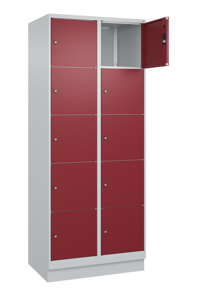 Schließfachschrank CLASSIC PLUS, mit Sockel | Rubinrot RAL 3003 | mit Sockel | Lichtgrau RAL 7035 | 400 | 2 | 10