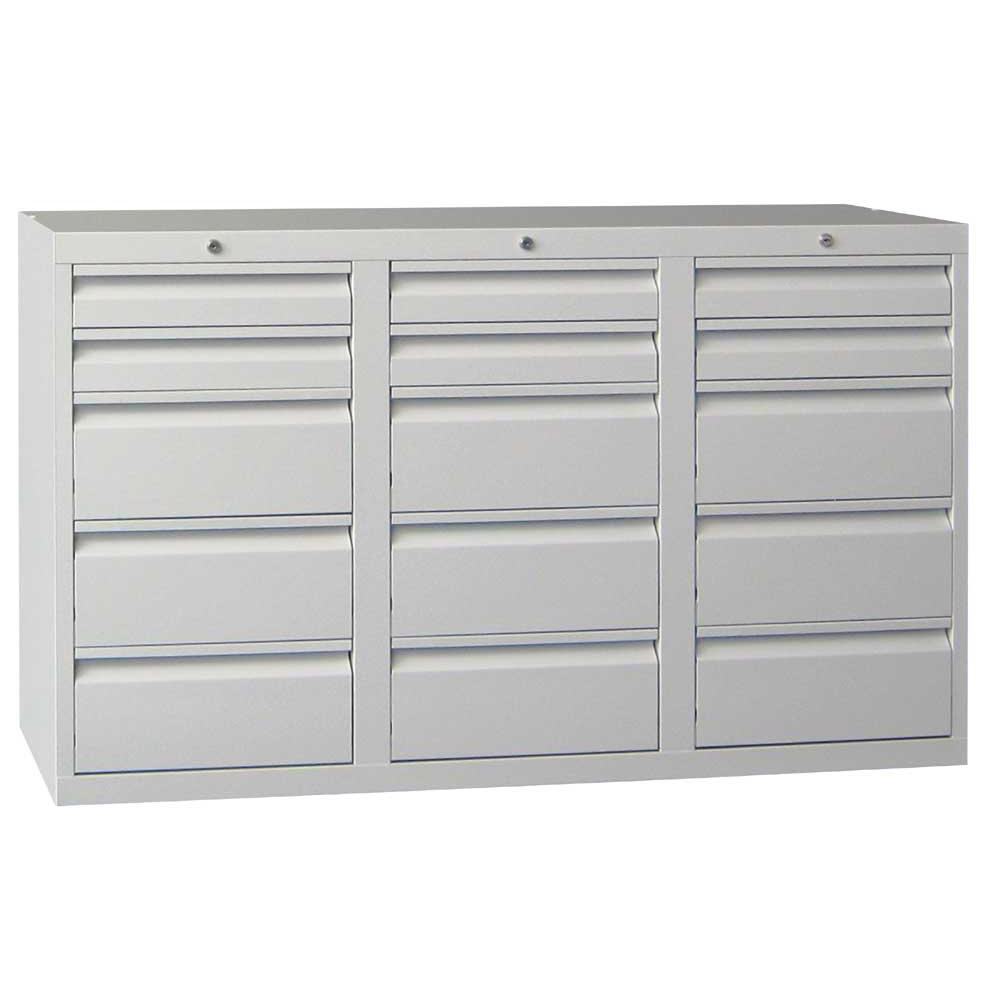 Schubladenschrank SB 300 | Lichtgrau RAL 7035 | 1500 | 15 Schübe