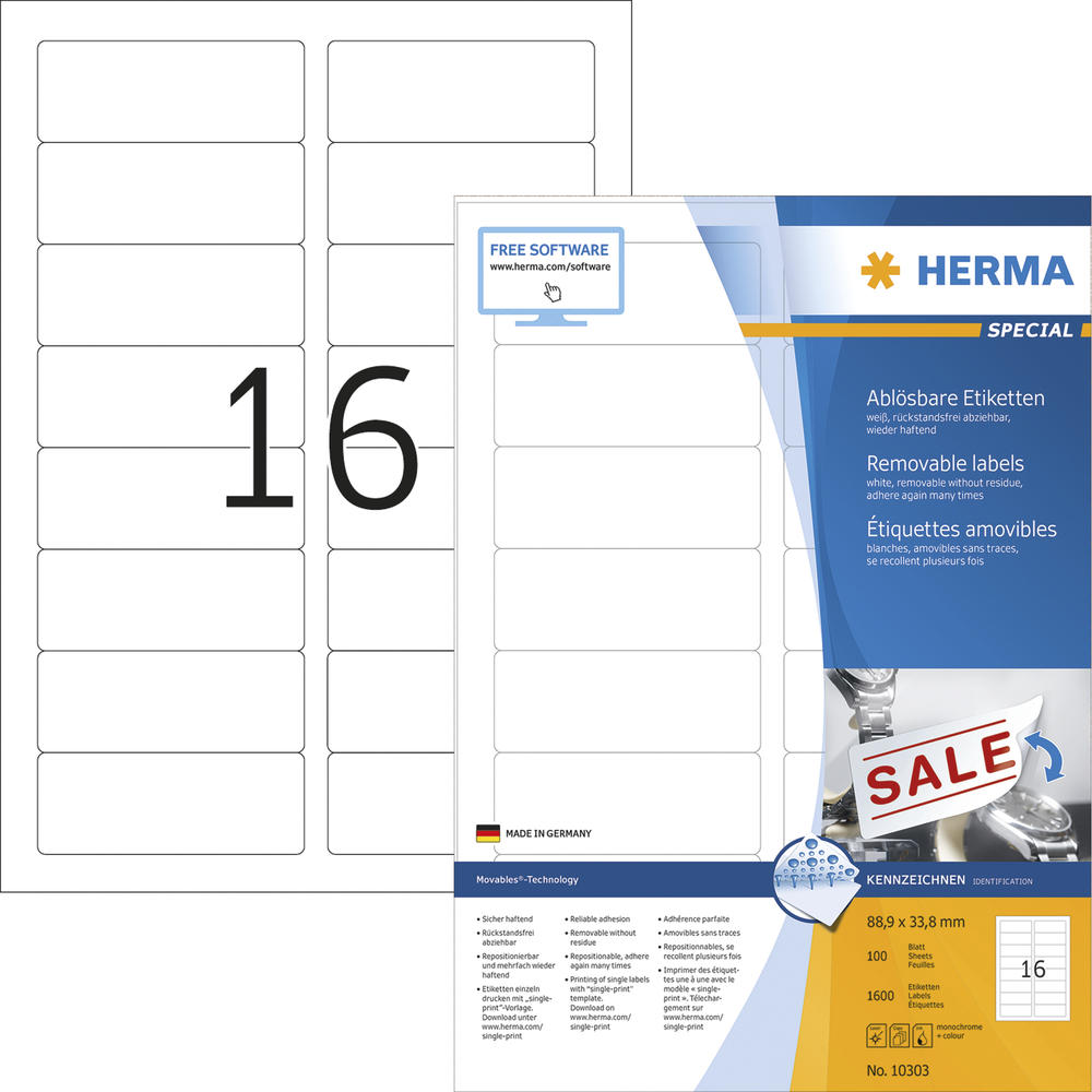 HERMA Haftetikett 10303 88,9x33,8mm weiß 1.600