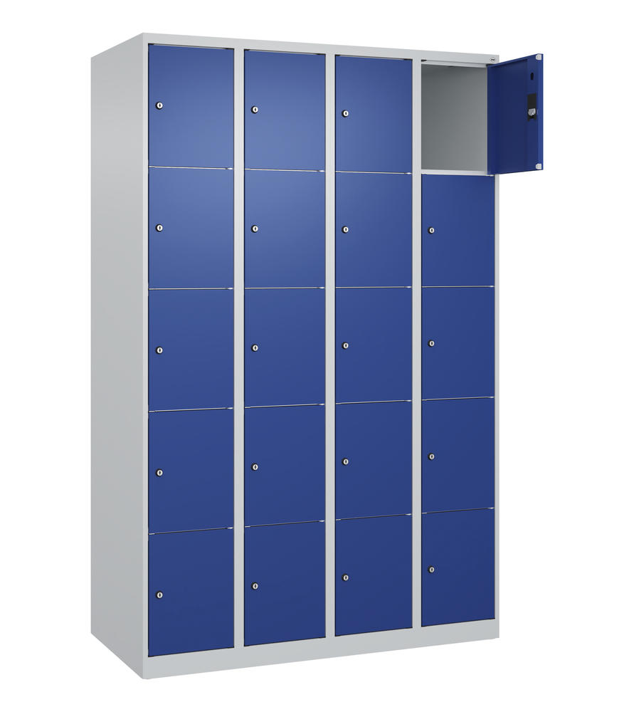Schließfachschrank CLASSIC PLUS, bodenstehend | Enzianblau RAL 5010 | Bodenstehend | Lichtgrau RAL 7035 | 300 | 4 | 20