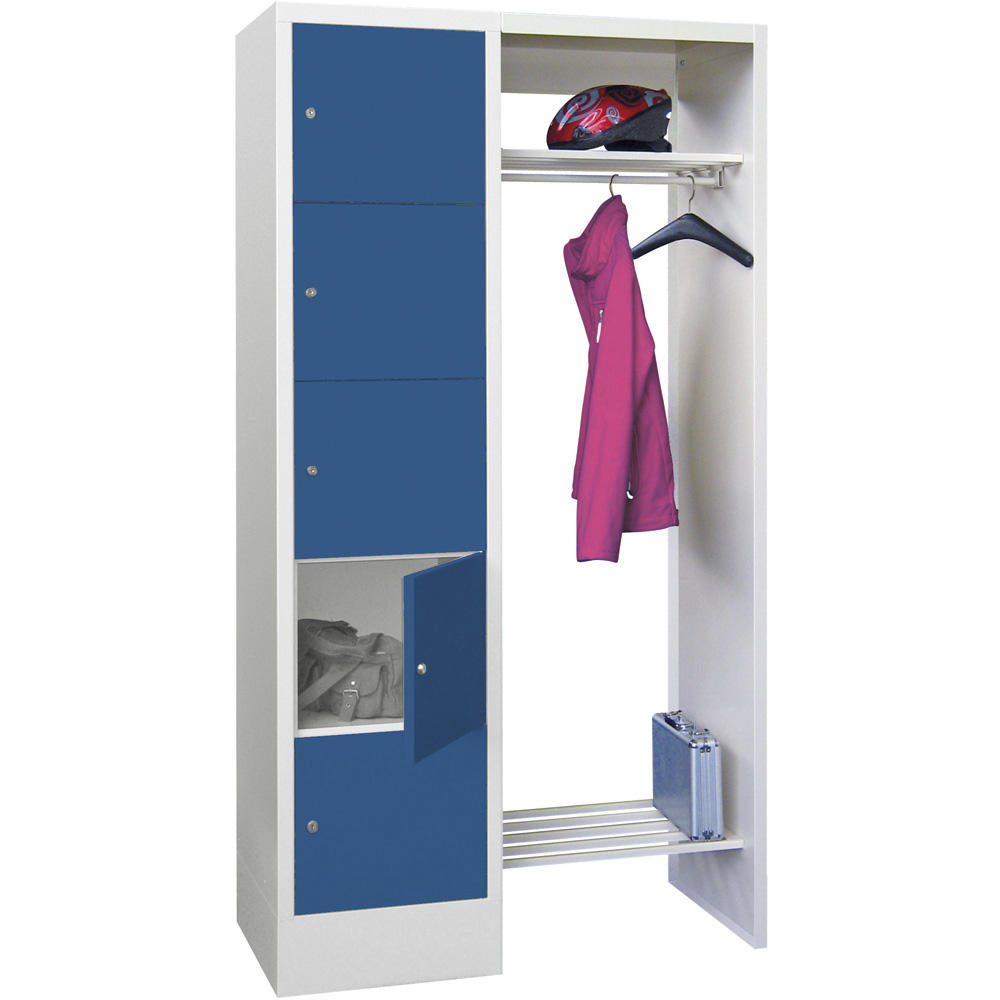 Garderobe mit Schließfachschränken BASIC | Enzianblau RAL 5010 | 400 | 1 | 5