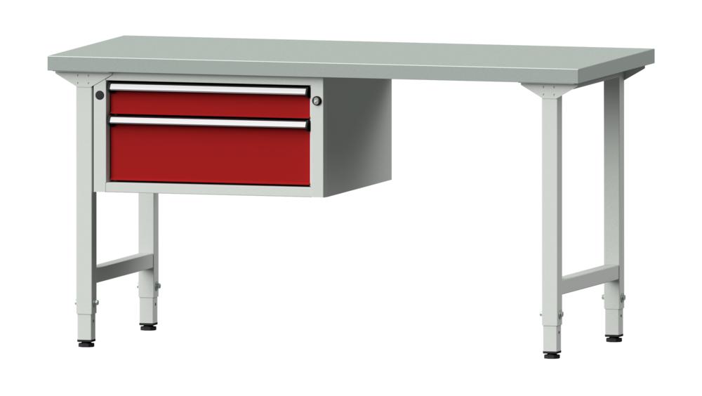 Werkbank SERIE ERGO | Karminrot RAL 3002 | 1500 | Stahlblechbelag-Platte