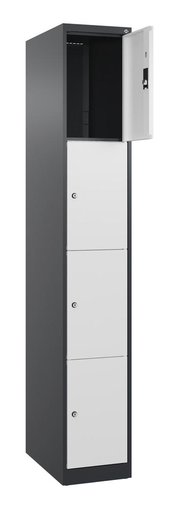 Schließfachschrank CLASSIC PLUS, bodenstehend | Verkehrsweiß RAL 9016 | Bodenstehend | Schwarzgrau RAL 7021 | 300 | 1 | 4